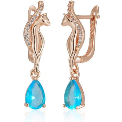 Kienl Boucle d'oreille pendante Animal Couleur Or Rose pour Femmes Vintage Bleu Zircon Naturel Boucle d'oreille Longue Bijoux Quotidiens de Haute Qualité beige