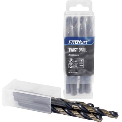 FRITZFURT 1111-3110 HSS-G Metaal-spiraalboor 5-delig 10 mm Gezamenlijke lengte 133 mm Corrosiebestendig DIN 338 Drievlakkige schacht 5 stuk(s)