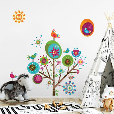 Muurstickers - KIND MEERKLEURIGE BOOM - transparante zelfklevende achtergrond - 60x70cm