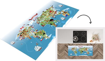 Keukenloper - Loper keuken - Wereldkaart Kinderen - Dieren - Symbool - 120x50 cm - Keukenloper vinyl