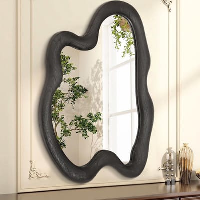 Dailygoods- Wandspiegel Groot - 80 x 60 cm - Houten Frame - Asymmetrisch - Zwart - HD-glas - Spiegel