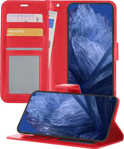 Hoesje - Geschikt voor Google Pixel 8a - Luxe Bookcase - Walletcase Hoes - Portemonnee - Cover - Telefoonhoes - Rood