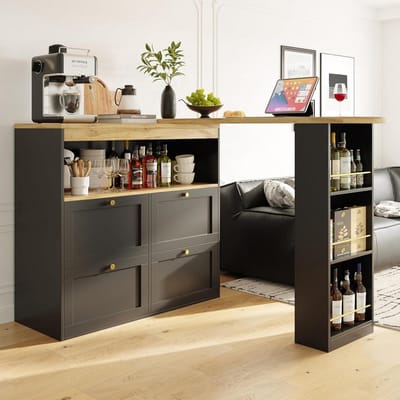 Draaibare Bartafel - Opbergkast Bureau - Flexibele Indeling - 360 Graden Draaibaar - 105 x 39 x 102 cm - Zwart