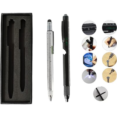9-in-1 multifunctionele penset met LED-verlichting, ideaal cadeau voor mannen, echtgenoten en vaders. black