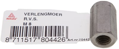 Deltafix - Verlengmoer m8 rvs