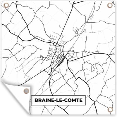 Tuin poster Stadskaart – Zwart Wit - Kaart – Braine le Comte – België – Plattegrond - 200x200 cm - Tuindoek