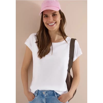 Shirt met ronde hals en omslagdetail