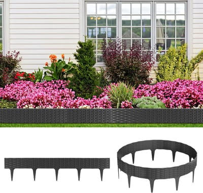 Gazonrand Kunststof - Tuinpalissade Bloembakrand - Tuinranden Afscheiden - Flexibel Vormbaar Rotanlook - 10 Meter Set - Antraciet