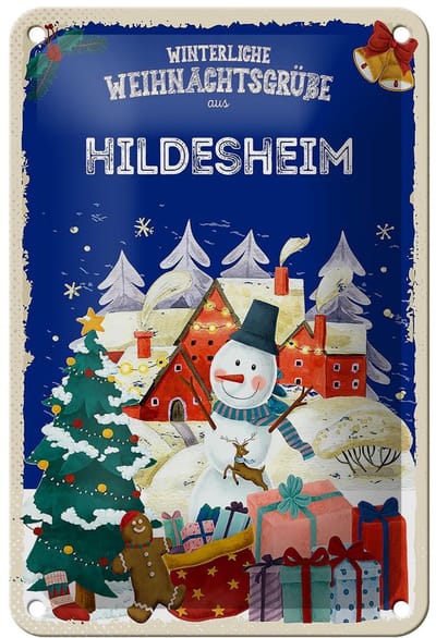 Blechschild Weihnachtsgrüße HILDESHEIM Geschenk Dekoration 12x18cm