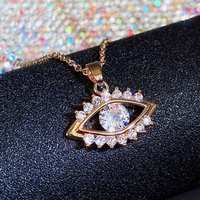 Collier pendentif unique en forme d'œil avec zircone cubique brillante, bijoux exquis pour femmes, accessoires de personnalité 45cm gray