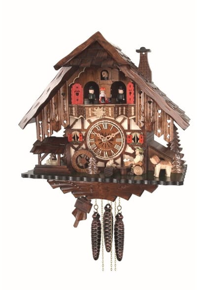 Engstler - 487_MT - Koekoeksklok - 1-daags kettinguurwerk - Notenhout - met muziek met dansend paar - 34 cm