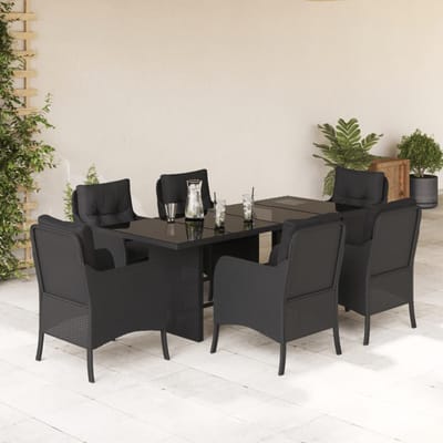 vidaXL - 7-delige - Tuinset - met - kussens - poly - rattan - zwart