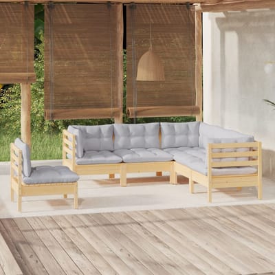 vidaXL - 5-delige - Loungeset - met - grijze - kussens - grenenhout