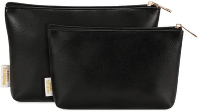 longziming -2-delige Make-up Tas Set voor Handtas – Compact & Lichtgewicht – Vegan Leren Cosmeticatasjes met Rits – Ideaal voor Dagelijks Gebruik & Reizen – Zwart
