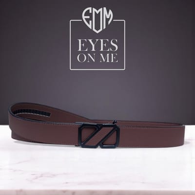 Bruine Topgrain leren riem zonder gaatjes met automatische gesp voor heren (Model 8021-BR)