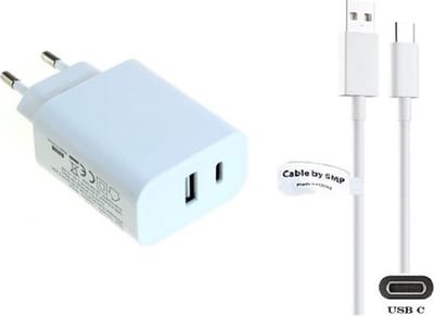 OneOne 20W snellader met 2 poorten + 1,0m sterke USB C kabel. PD lader. Oplader adapter past op Samsung Galaxy S8, S9, A07, A17, F36, M36, F56, Tab Active 5 Pro, Tab S9, S9 FE, Tab S10 Lite, S10+, S10 FE+, S10 Ultra