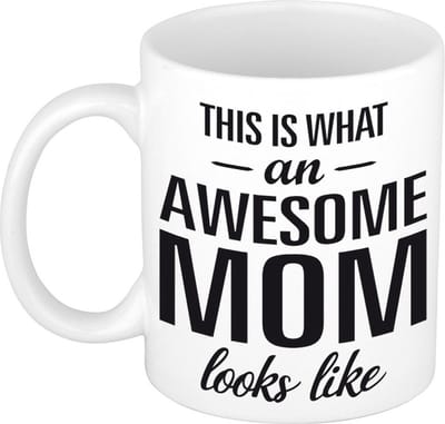 Awesome mom cadeau koffiemok - beker - voor Moederdag - mama - 300 ml - keramiek - moeder