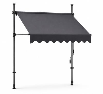 ITRONIQ Klemluifel Met Handslinger 250x120 CM - Balkon Luifel - Zonwering Balkon - Zonnescherm Zonder Boren - UV Bestendig - Grijs