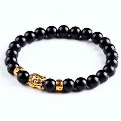 ICYBOY Lava Steen Armband met Buddistische en Zwart Gekleurde Kralen [LAVA ROCK STONE X CRYSTAL X RHINESTONE] Buddha Head Rock Stone Beaded Bracelet Natural Black Tiger Eye Unisex