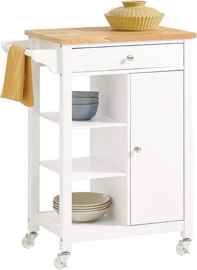 TIM® Keukeneiland - Keukeneiland Verplaatsbaar - Keukeneiland op Wielen - Wit - 45cm x 97cm x 87cm