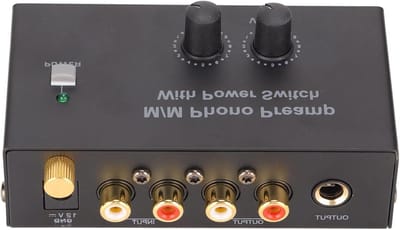 Phono-voorversterker met gevoelige pick-up voor geluidsarme versterking - RCA-ingang - Plug-and-play - Fonograafvoorversterker.