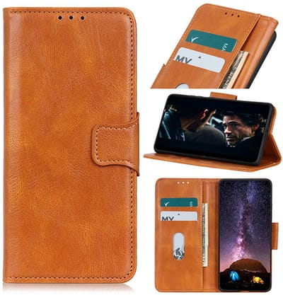Zakelijke Book Case Telefoonhoesje Geschikt voor de Motorola Moto G9 Plus - Portemonnee Hoesje - Pasjeshouder Wallet Case - Bruin