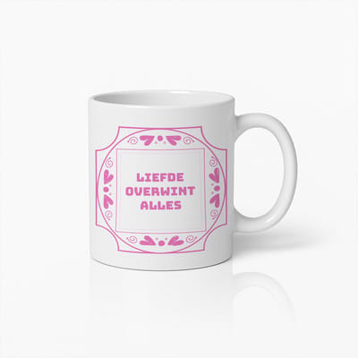 Liefde Overwint Alles Mok 330ml – Romantische Nederlandse Quote Beker – Perfect Cadeau voor Koppels, Bruiloften & Jubilea
