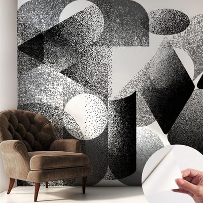 Coloray Zelfklevend Behang - Geometrische vormen Stickerbehang op rol - 250x250 cm - Zwart-wit Zelfklevend Behang - Voor op kantoor, voor de woonkamer, voor de hal - Peel-and-stick techniek - Zelfklevend fotobehang