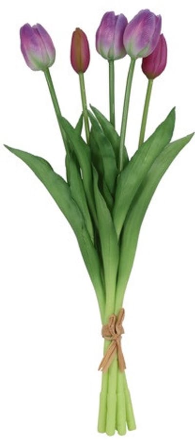 Kunstboeket Tulpen Lang - Kunstbloem Paars en Wit - 5 Stuks