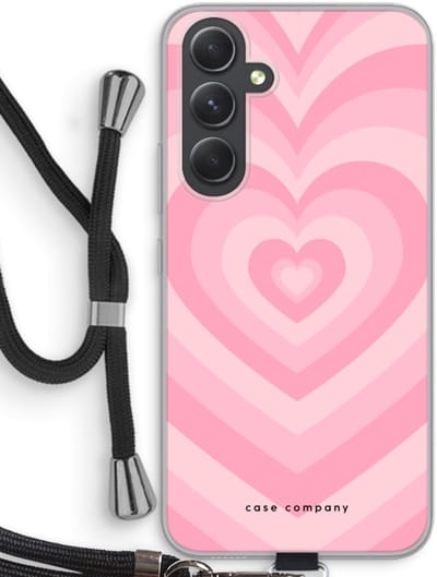 Case Company® - Hoesje met koord geschikt voor Samsung Galaxy A54 hoesje met Koord - Hart Roos - Telefoonhoesje met Zwart Koord - Bescherming aan alle Kanten en Over de Schermrand