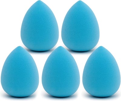 Intirilife Set van 5 Make Up Spons Ei Make-up Spons in Blauw - Zachte Beauty Blender voor Foundation en Concealer Cosmetische Make-up Spons voor Crème en Liquid Foundation Powder