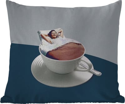 Tuinkussen - Vrouw - Koffie - Vintage - 40x40 cm - Weerbestendig