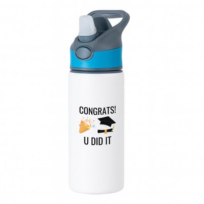 Hacebo® - congrats you did it waterfles met rietje blauw - Geslaagd - studenten - cadeau - geslaagd - student - gefeliciteerd - water fles - 650ML