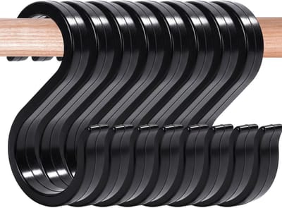12 stuks S-haken, zwart, 2-in-1 maten, 22 mm/30 mm grote haken om op te hangen, multifunctioneel voor keuken, kast - ShopVlot