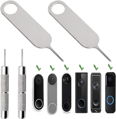 Set van 4 Deurbellen Sleutels, Ontgrendel Pin, Beveiligingssleutel en Gereedschap voor het Openen van Deurbellen voor het Demonteren en Vervangen van Batterijen, Geschikt voor Diverse Merken