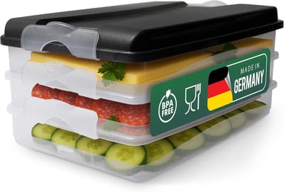 Novaliv 3x kleine voedselcontainers met 1x deksel, stapelbaar voor koelkast en vriezer, set opslagcontainers, opbergdoos organizer, voor vleeswaren, worst, kaas, fruit, groenten, maaltijdvoorbereidingscontainer