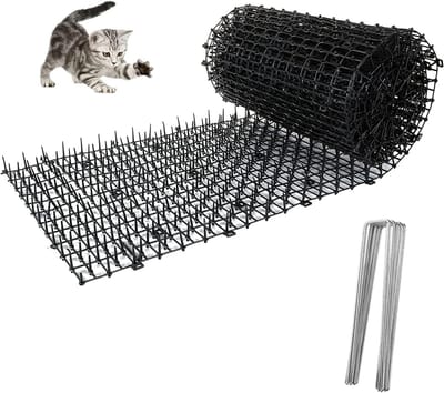 Kattenwerende mat - 200*30 cm - Kattenafweermat - Kunststof kattenafweermat met spikes - Afweernet met spikes - Op maat te knippen - Met 8 U-vormige spikes - Kunststof spikes voor tuinen en hekken om kleine huisdieren af ​​te weren - Zwart