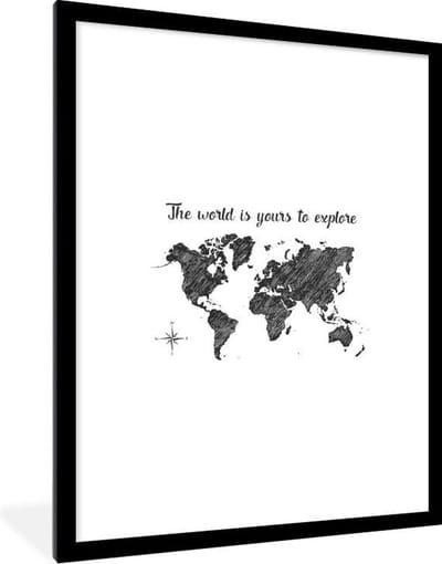 Poster in lijst - Fotolijst 60x80 cm - Posters - Wereldkaart - Quotes - Zwart - Posterlijst zwart - Decoratie - Wanddecoratie woonkamer - Muurdecoratie slaapkamer