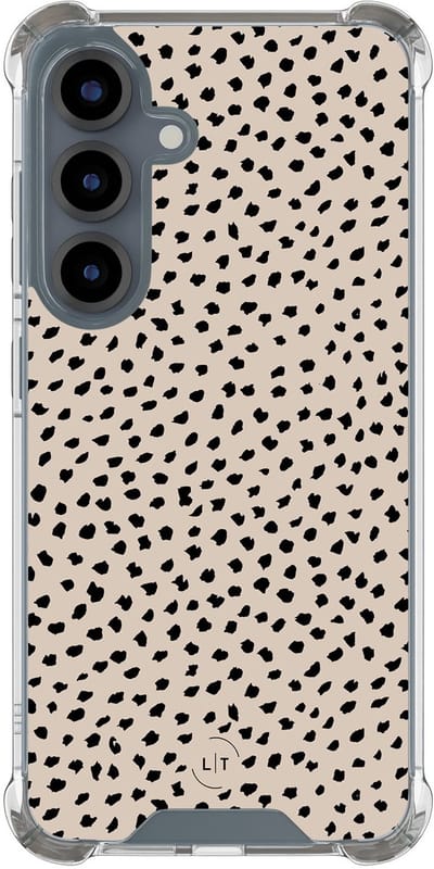 Shockproof hoesje - Geschikt voor Samsung Galaxy S25 - Almond dots - Extra sterke case - TPU/polycarbonaat - Gestipt - Beige, Transparant