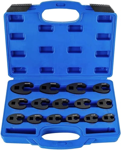 Complete Set van 15 Stuks Sleutels en Steeksleutels voor Diverse Toepassingen, Inclusief Moer- en Kraansteeksleutels, 1/2 inch en 3/8 inch, Geschikt voor 8-24 mm Aansluitingen