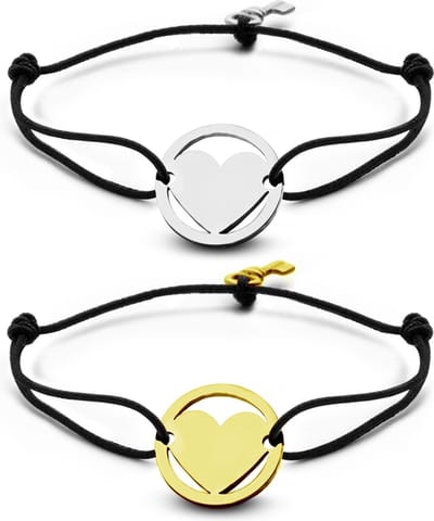 Key Moments 8KM-C00001 - Duo armband moeder dochter met stalen hart en sleutel - Cadeau voor haar - one-size - zilverkleurig / goudkleurig