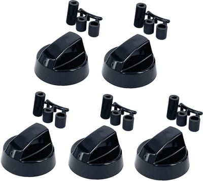 Universele knoppenset voor gaskookplaat - zwart- | Set van 5 stuks | Kunststof knoppen met universele bevestigingsadapters | Past op de asjes van meest voorkomende gaskookplaten | Multaparts® huismerk