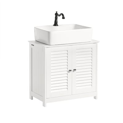 SoBuy Wastafelonderkast - Badkamermeubel met 2 Deuren en 2 Opbergplanken - Badkamerkast Wit, 60x35x58cm, FRG237-W