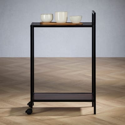 Serveerwagen RIVO met 2 planken - Zwart/walnoot