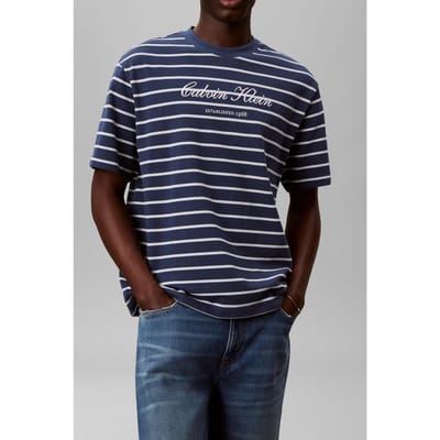 Calvin Klein Ss Stripe Casual Pique Tee Dark Denim Taglia: S | T-shirt stampate Outlet | Uomo | Blu