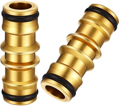 TOVBMUP Tuinslang aansluiting - koppelingen - Slangaansluiting - kraanstuk - 1/2 inch messing slangaansluiting - Dubbele snelkoppeling - Tweewegaansluiting voor tuinhuiskranen - goud - 2 stuks
