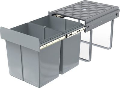 Inbouw afvalscheidingssysteem, 2 x 15 l, pvc, uittrekbare keukenafvalemmer, 48 x 34 x 35 cm, afvalverzamelaar met deksel, afvalcontainer onder de gootsteen, efficiënte afvalscheiding, dubbele NAIZY