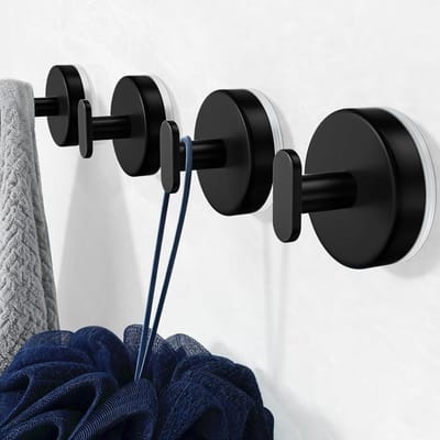 Extra sterke zuignap haken voor badkamer en keuken - 15LB, ideaal voor handdoeken, sponzen en jassen - Mat zwart, 4-pack