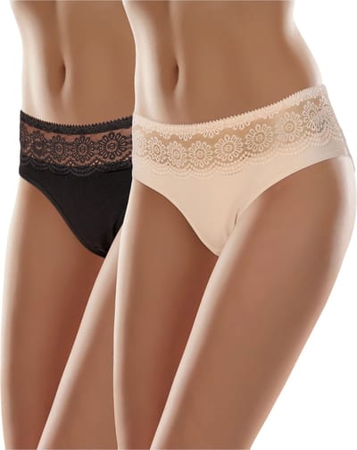 Merry Style Dames Slip Onderbroek - Katoen - Regular Taille - 2-Pack - MS-GAB-21-Panties-n-2P - (2Pack) Zwart/Beige - M