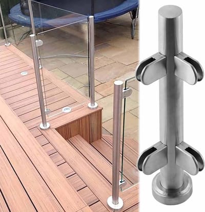 Glazen Leuningpaal - Balustrade Systeem - Terras Afschermen - Eenvoudige Montage - 5cm Diameter - Zilver